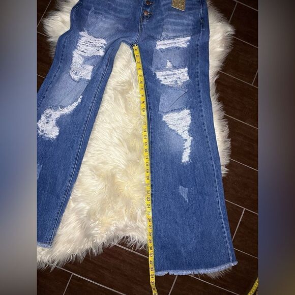 Vibrant M.i.U Ripped Hem Button fly Wide Leg distressed Jeans Sz 13 - Picture 11 of 11